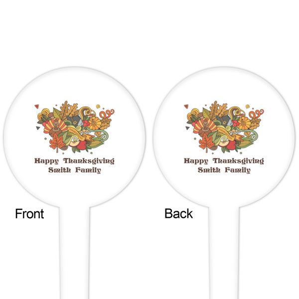 Happy Thanksgiving White Plastic 4" Food Pick - Round - Double Sided - Front & Back