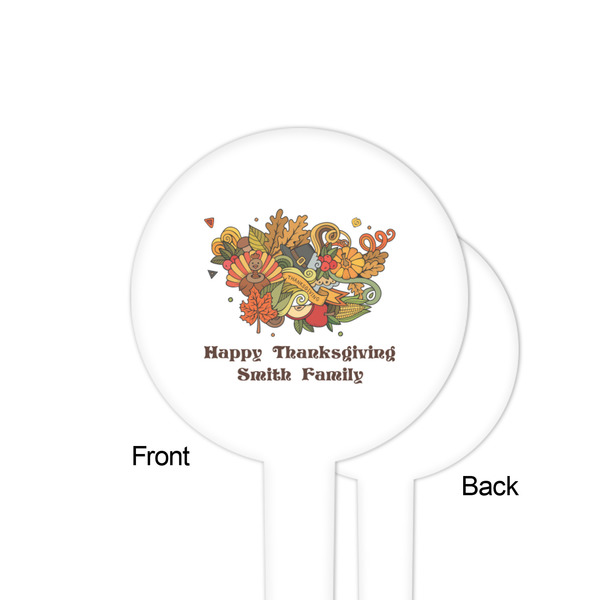 Happy Thanksgiving White Plastic 4" Food Pick - Round - Single Sided - Front & Back