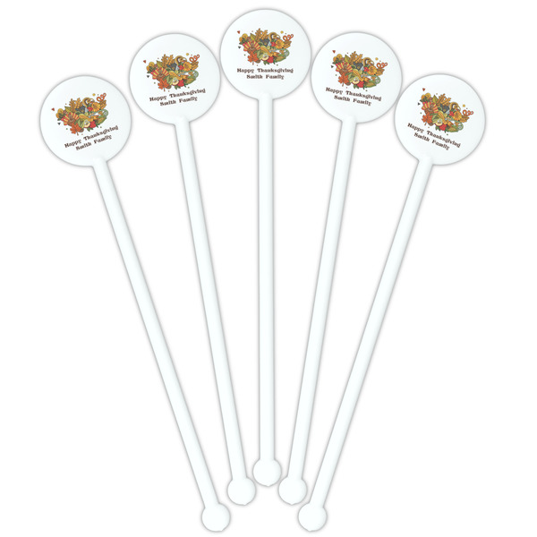 Happy Thanksgiving White Plastic 5.5" Stir Stick - Fan View