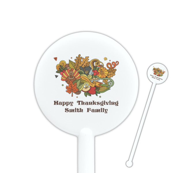 Custom Happy Thanksgiving 5.5" Round Plastic Stir Sticks - White - Single Sided (Personalized)
