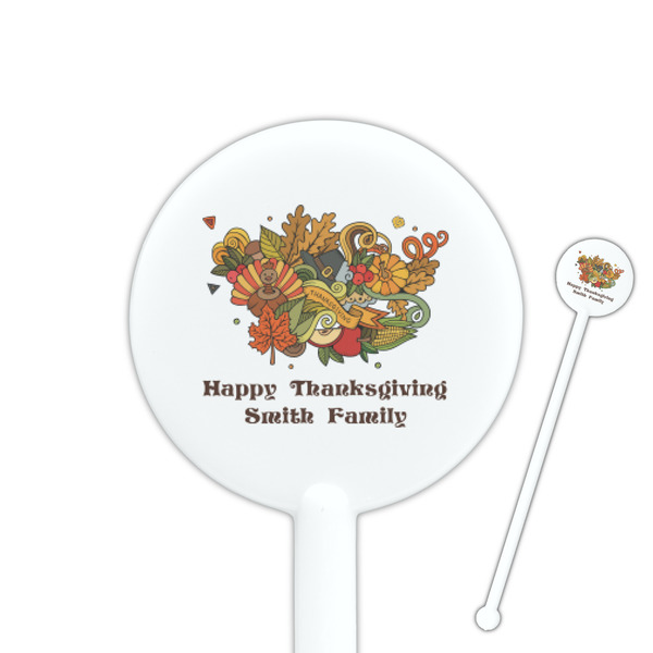 Custom Happy Thanksgiving 5.5" Round Plastic Stir Sticks - White - Double Sided (Personalized)