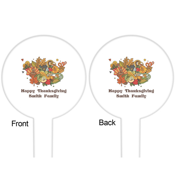 Happy Thanksgiving White Plastic 6" Food Pick - Round - Double Sided - Front & Back