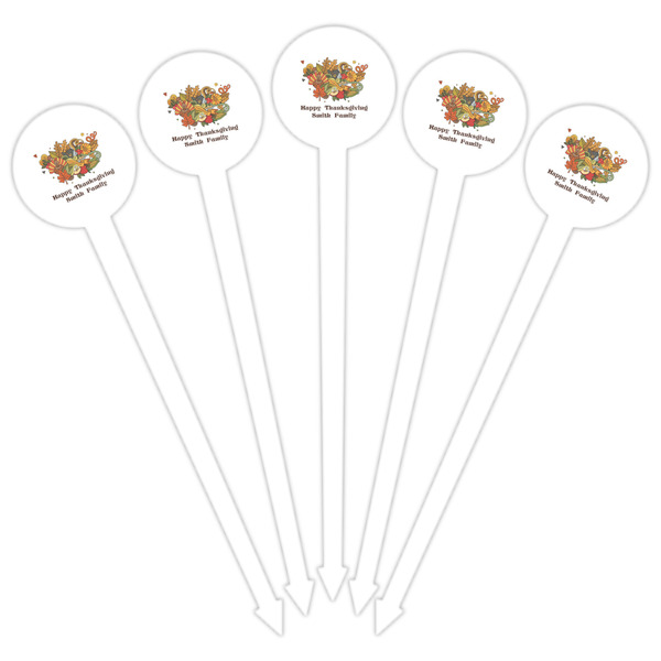 Happy Thanksgiving White Plastic 6" Food Pick - Round - Fan View