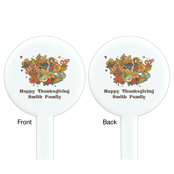 Happy Thanksgiving White Plastic 7" Stir Stick - Double Sided - Round - Front & Back