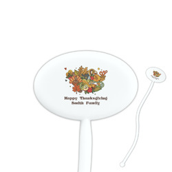 Happy Thanksgiving 7" Oval Plastic Stir Sticks - White - Double Sided (Personalized)