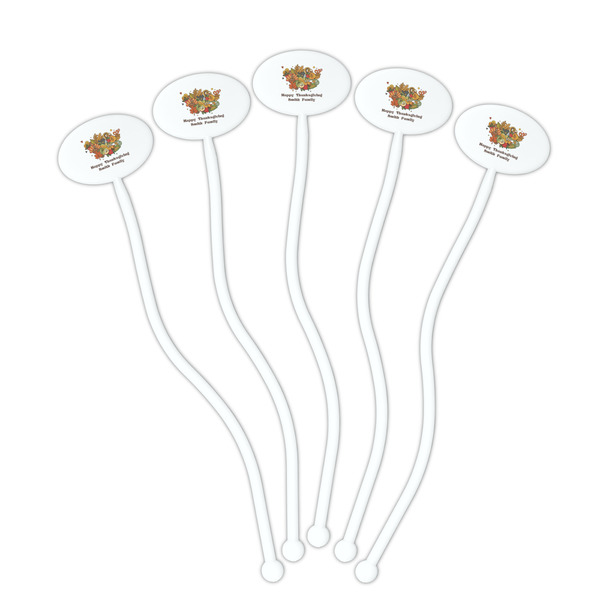 Happy Thanksgiving White Plastic 7" Stir Stick - Oval - Fan