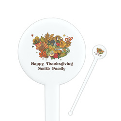 Happy Thanksgiving 7" Round Plastic Stir Sticks - White - Single Sided (Personalized)