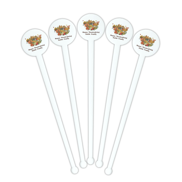 Happy Thanksgiving White Plastic 7" Stir Stick - Round - Fan View