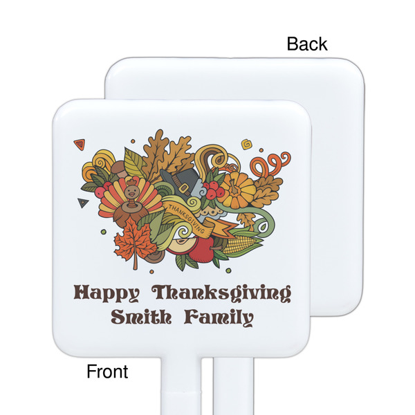 Happy Thanksgiving White Plastic Stir Stick - Single Sided - Square - Approval