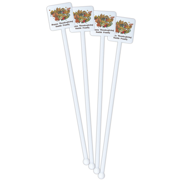 Happy Thanksgiving White Plastic Stir Stick - Single Sided - Square - Front