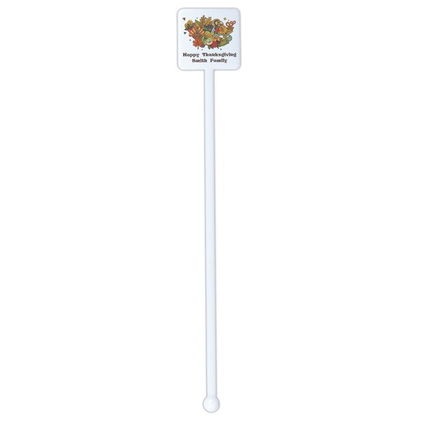 Happy Thanksgiving White Plastic Stir Stick - Single Sided - Square - Single Stick