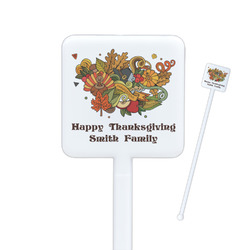 Happy Thanksgiving Square Plastic Stir Sticks - Double Sided (Personalized)