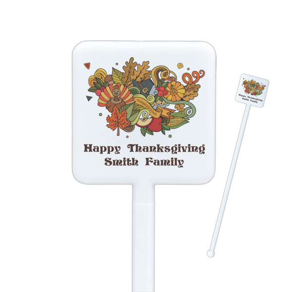 Custom Happy Thanksgiving Square Plastic Stir Sticks - Double Sided (Personalized)