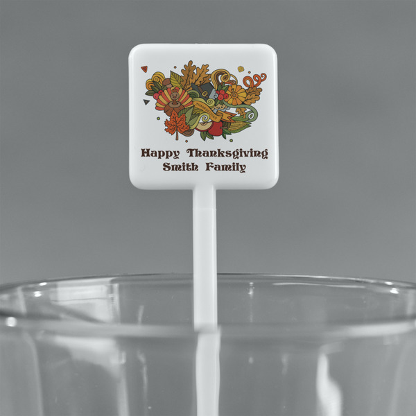 Happy Thanksgiving White Plastic Stir Stick - Square - Main