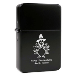 Happy Thanksgiving Windproof Lighter - Black - Double Sided & Lid Engraved (Personalized)