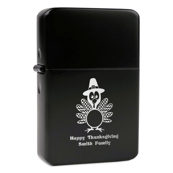 Custom Happy Thanksgiving Windproof Lighter - Black - Single Sided & Lid Engraved (Personalized)
