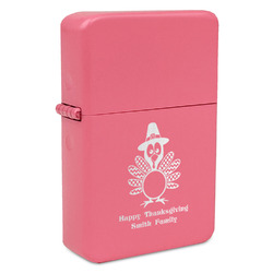 Happy Thanksgiving Windproof Lighter - Pink - Single Sided & Lid Engraved (Personalized)