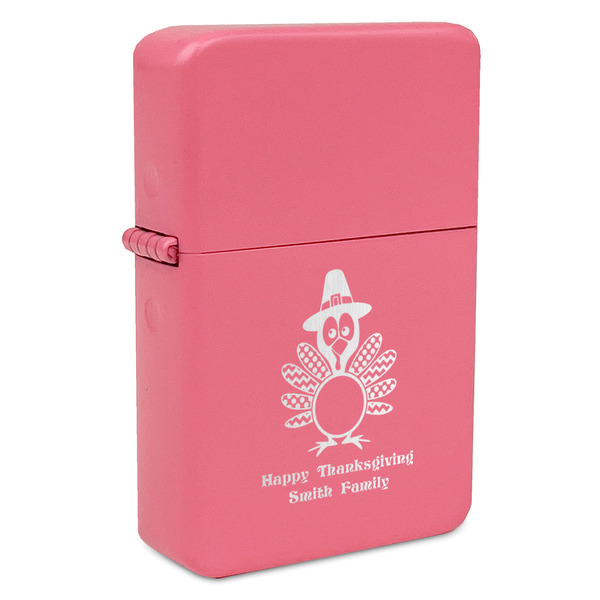 Custom Happy Thanksgiving Windproof Lighter - Pink - Double Sided & Lid Engraved (Personalized)