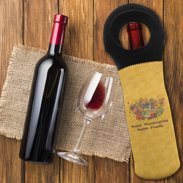 Happy Thanksgiving Wine Tote Bag - FLATLAY