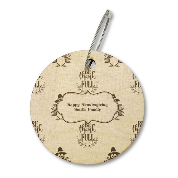 Custom Happy Thanksgiving Wood Luggage Tag - Round (Personalized)