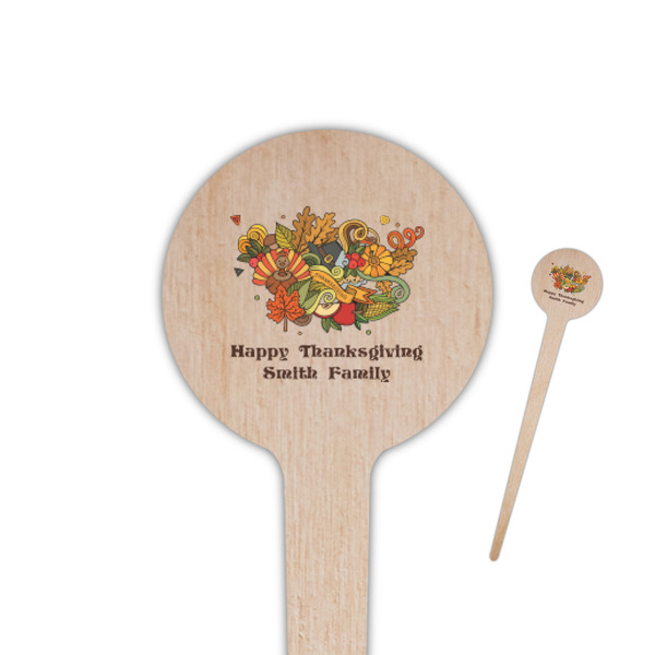 Custom Happy Thanksgiving 4" Round Wooden Food Picks - Double Sided (Personalized)