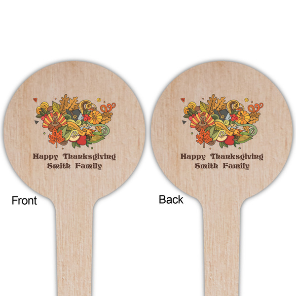 Happy Thanksgiving Wooden 4" Food Pick - Round - Double Sided - Front & Back