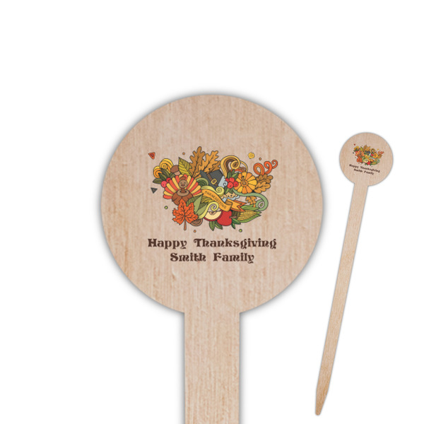 Custom Happy Thanksgiving 6" Round Wooden Food Picks - Double Sided (Personalized)