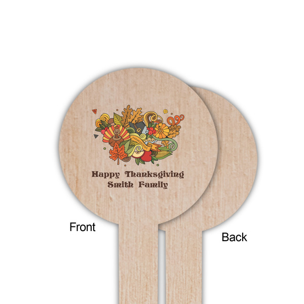 Happy Thanksgiving Wooden 6" Food Pick - Round - Single Sided - Front & Back