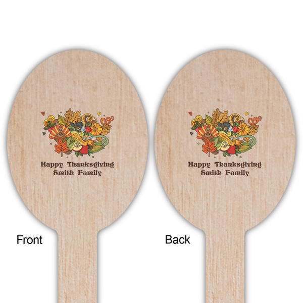 Happy Thanksgiving Wooden Food Pick - Oval - Double Sided - Front & Back