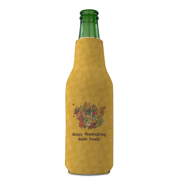 Happy Thanksgiving Zipper Bottle Cooler - FRONT (bottle)