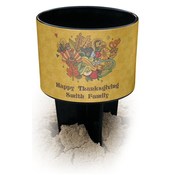 Custom Happy Thanksgiving Black Beach Spiker Drink Holder (Personalized)