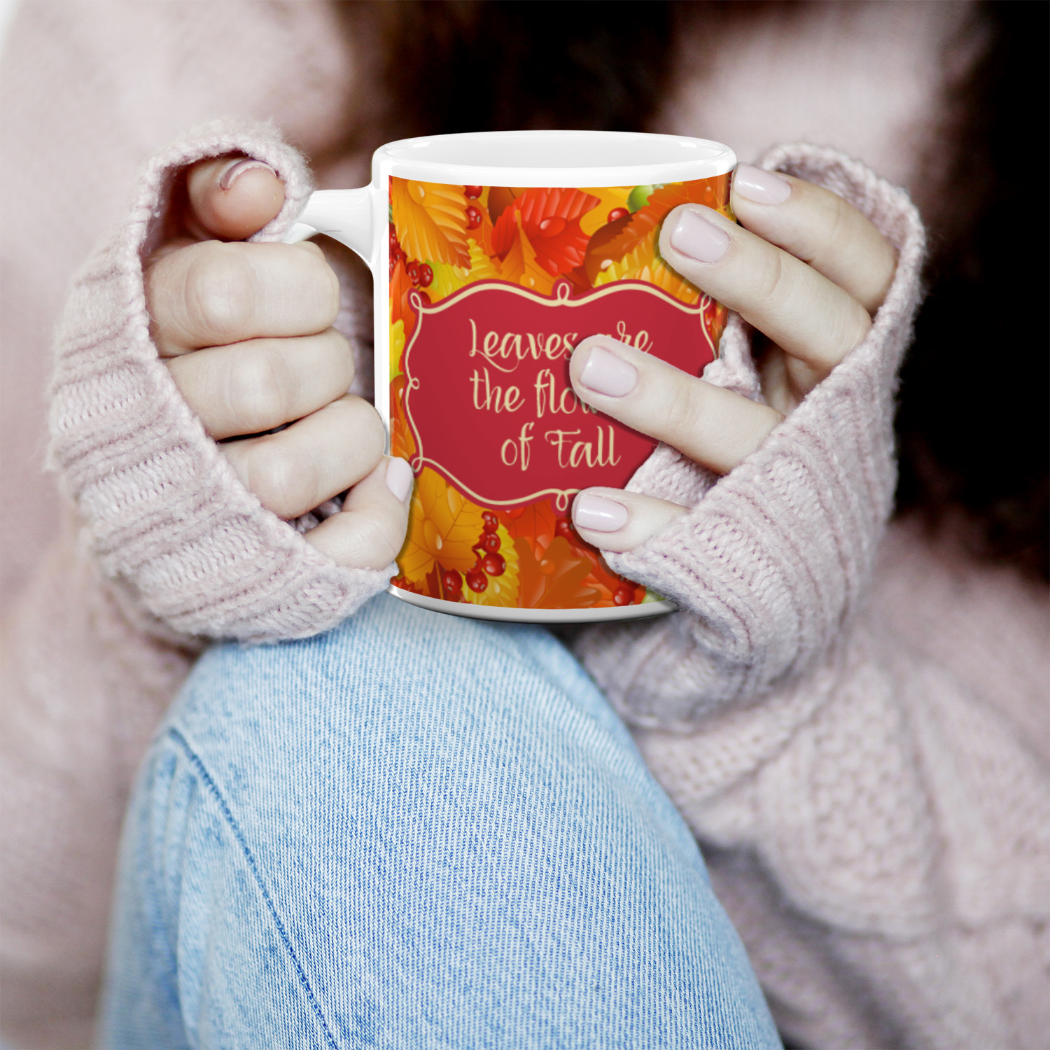 LookHUMAN "Fall Sweaters Leaves & Lattes" Ceramic Mug – 11 Oz, White, Dishwasher Safe - View #12