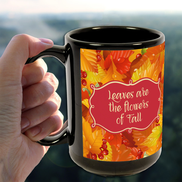 Fall Leaves 15oz. Black Mug - LIFESTYLE