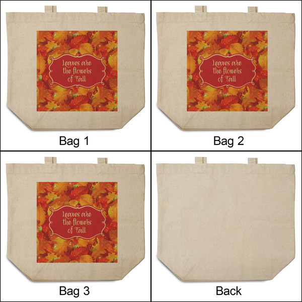 Fall Leaves 3 Reusable Cotton Grocery Bags - Front & Back View