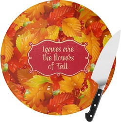 Fall Leaves Round Glass Cutting Board - Small