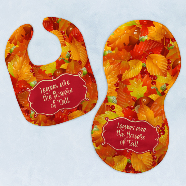 Custom Fall Leaves Baby Bib & Burp Set