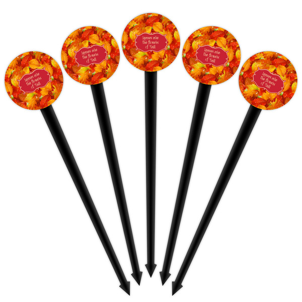 Fall Leaves Black Plastic 4" Food Pick - Round - Fan View