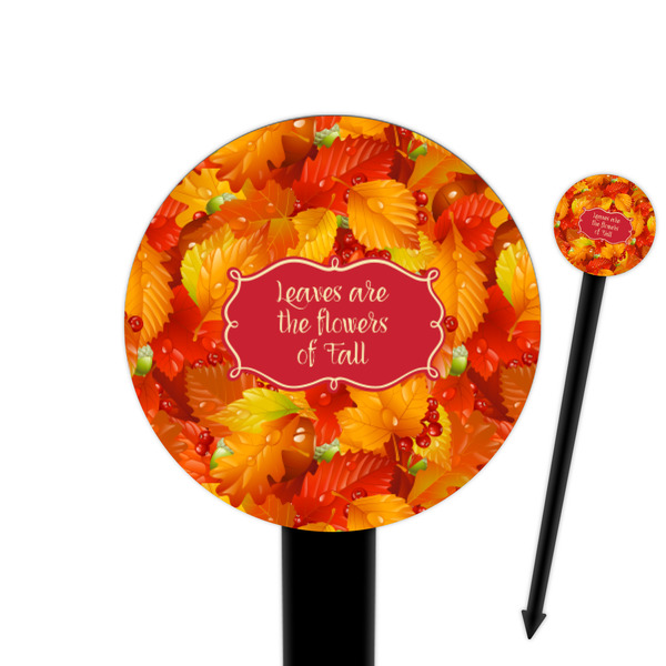 Custom Fall Leaves 6" Round Plastic Food Picks - Black - Single Sided