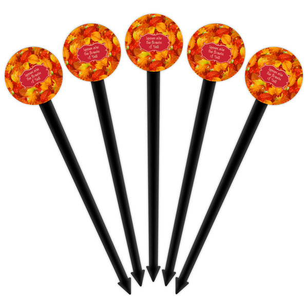 Fall Leaves Black Plastic 6" Food Pick - Round - Fan View