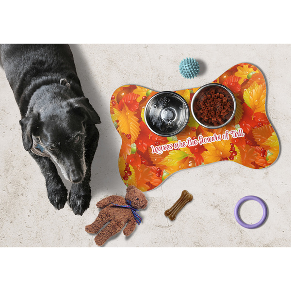 Fall Leaves Bone Shaped Mat w/ Food & Water