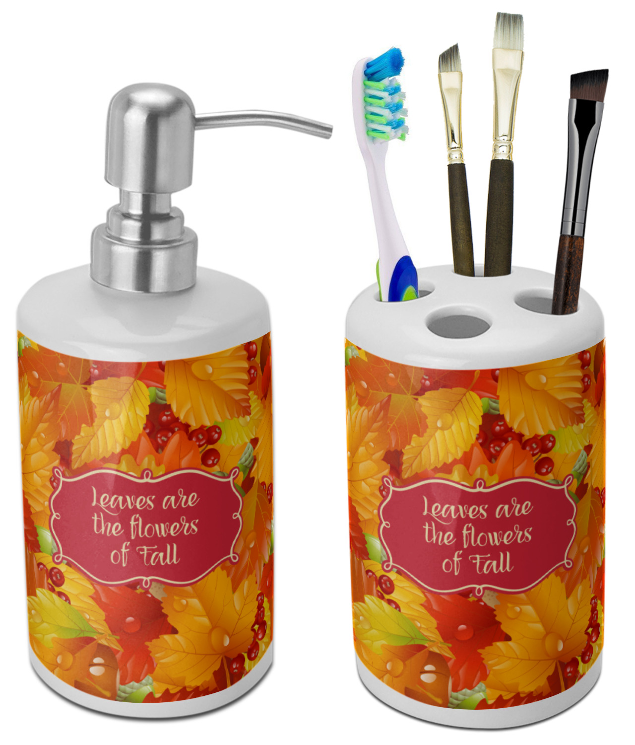 Fall Leaves Ceramic Bathroom Accessories Set YouCustomizeIt
