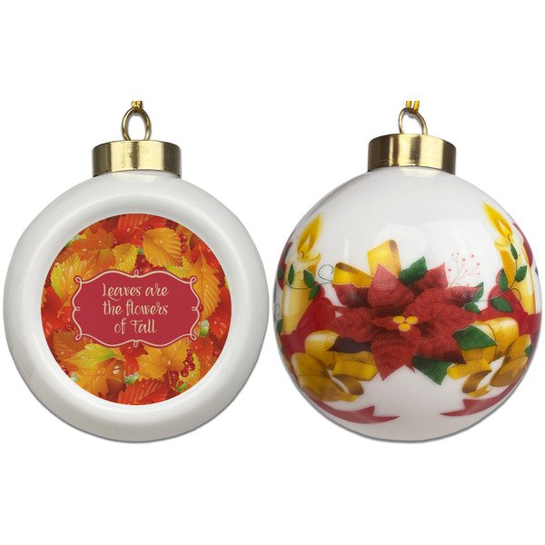 Fall Leaves Ceramic Christmas Ornament - Poinsettias (APPROVAL)