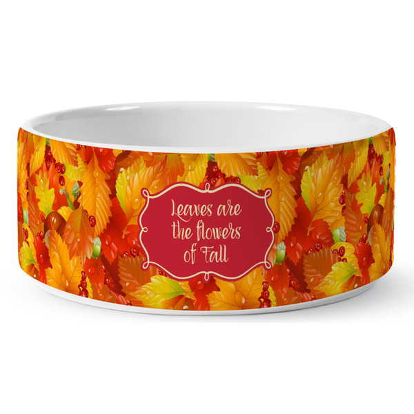 Fall Leaves Ceramic Dog Bowl - Medium - Front