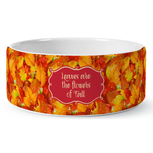 Custom Fall Leaves Ceramic Dog Bowl - Large
