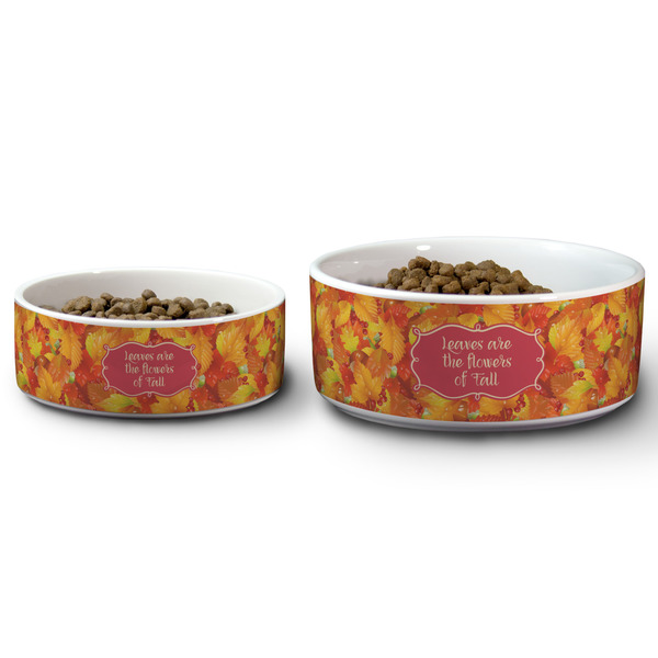 Fall Leaves Ceramic Dog Bowls - Size Comparison
