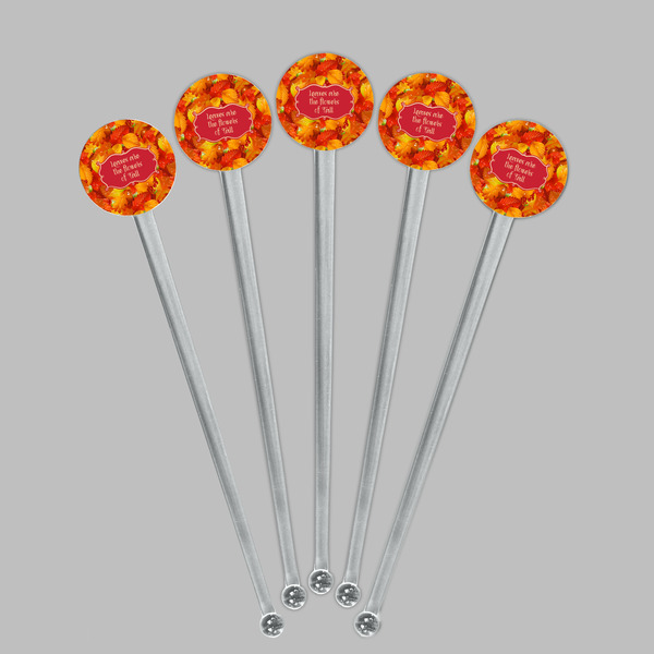 Fall Leaves Clear Plastic 7" Stir Stick - Round - Fan View