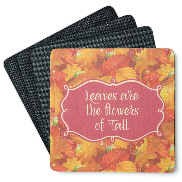 Custom Fall Leaves Square Rubber Backed Coasters - Set of 4