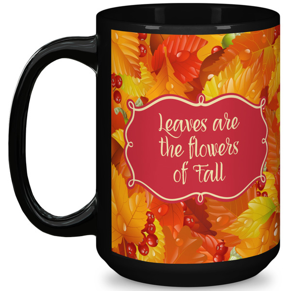 Custom Fall Leaves 15 Oz Coffee Mug - Black