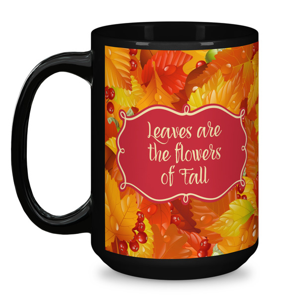 Fall Leaves Coffee Mug - 15 oz - Black