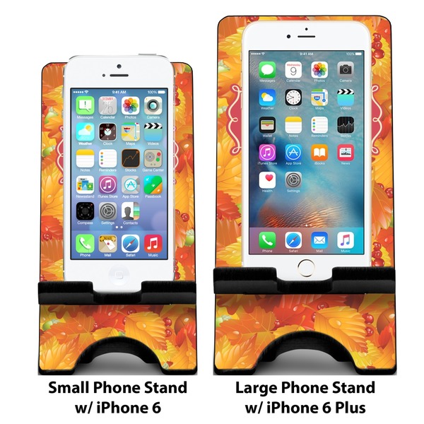 Fall Leaves Compare Phone Stand Sizes - with iPhones